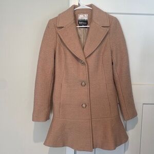 Kensie Blush Wool Blend Coat | Peplum Fit & Flare Jacket | Feminine Tailore